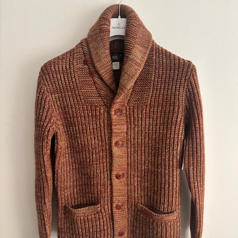 BNWT RRL Thick Rust Marl Wool Cotton Shawl Collar Cardigan - Small Made in USA